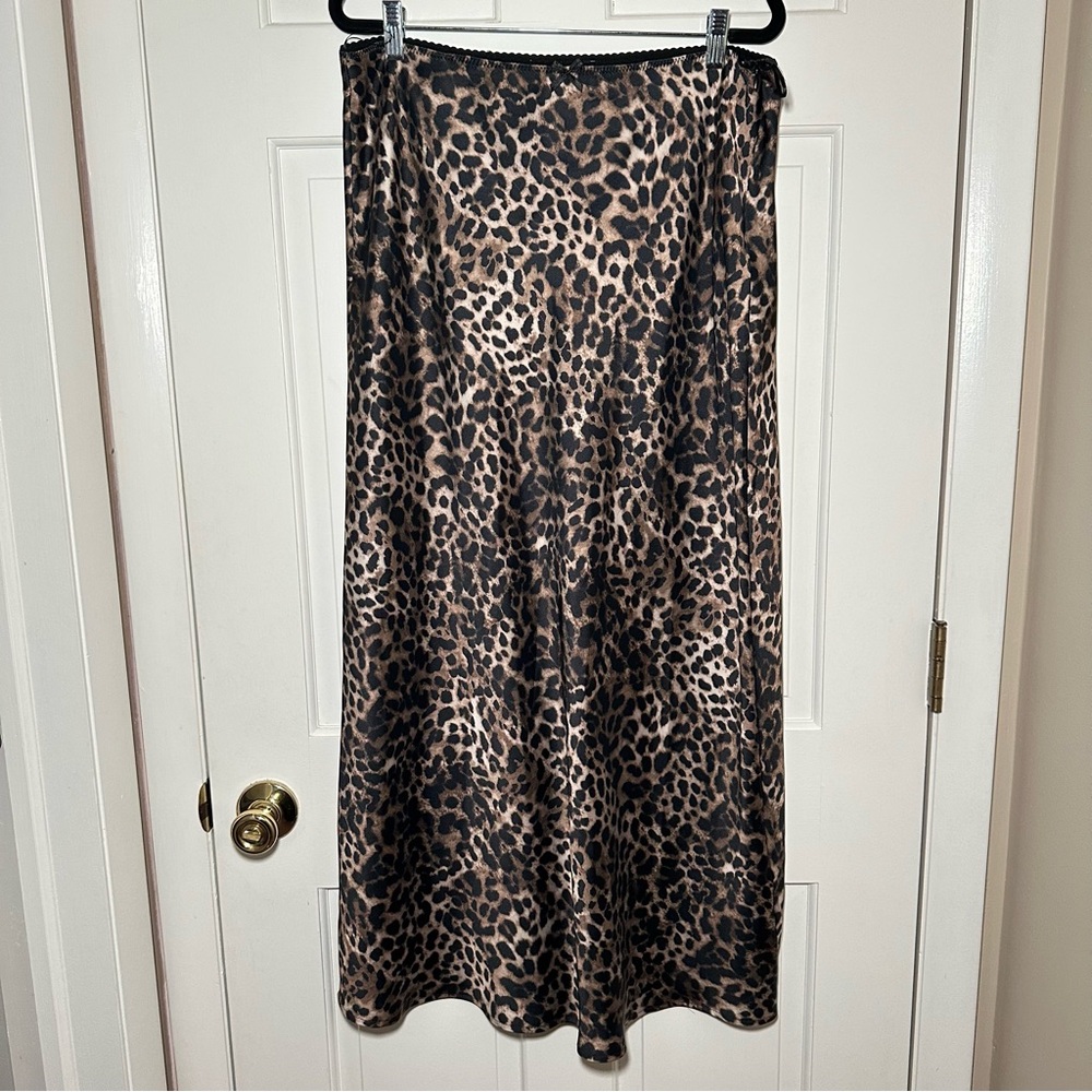 Zara Satin Leopard Print Maxi Skirt Size XL